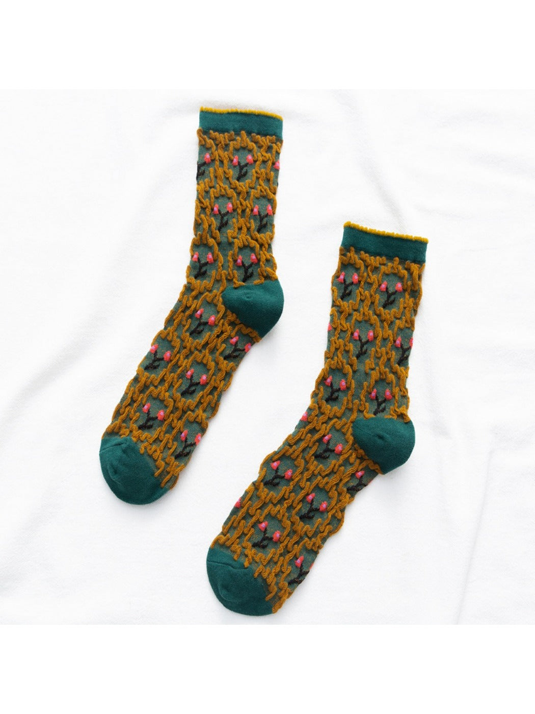 Rufia - Vintage Embroidered Mid-Calf Socks - Soft &amp; Chic