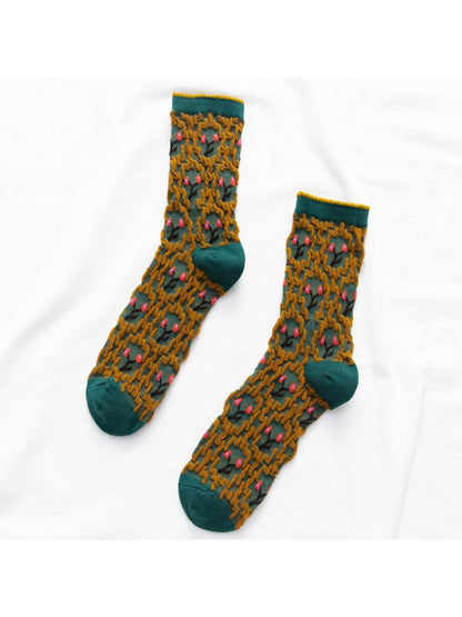 Rufia - Vintage Embroidered Mid-Calf Socks - Soft &amp; Chic