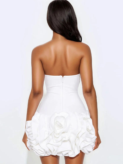 Blessed Beauty Ruffle Rosette Bandage Mini Dress