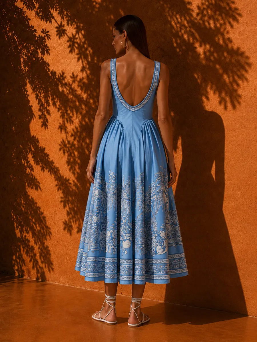 Esmeralda Elegant Single-Breasted Printed Midi Dress