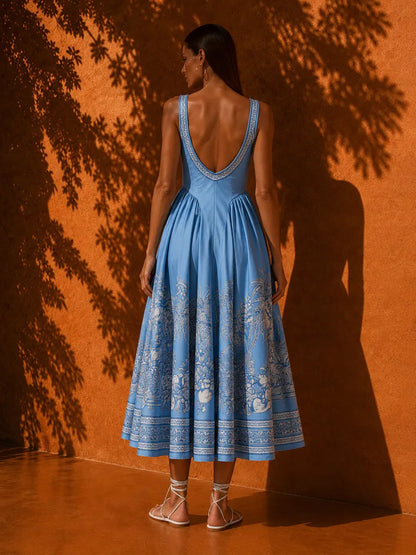 Esmeralda Elegant Single-Breasted Printed Midi Dress