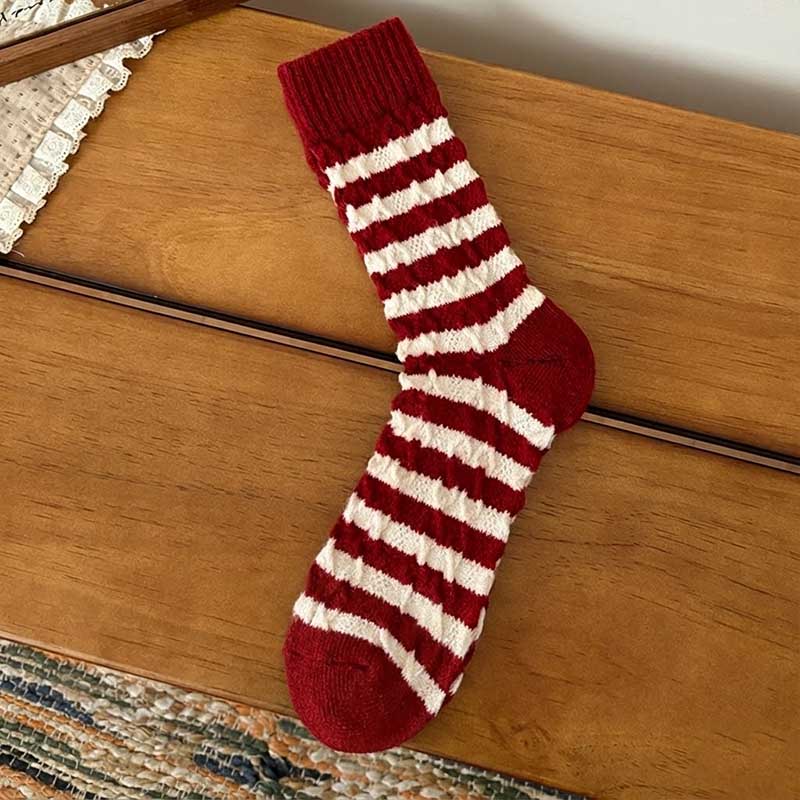 Casual Color Block Striped Warm Crew Socks