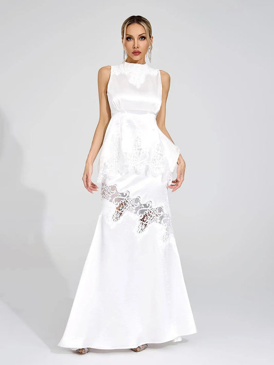 Isla Satin Lace-Overlay Sleeveless Mermaid Maxi Dress Sets