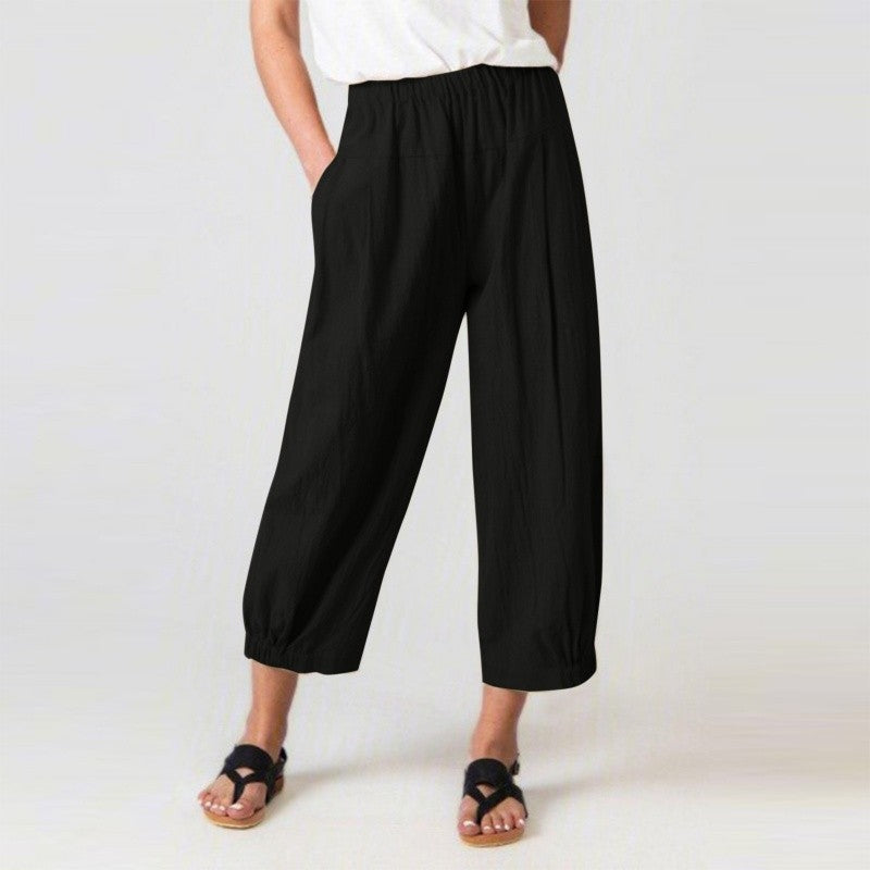Solid Color Wide Leg Cropped Pants