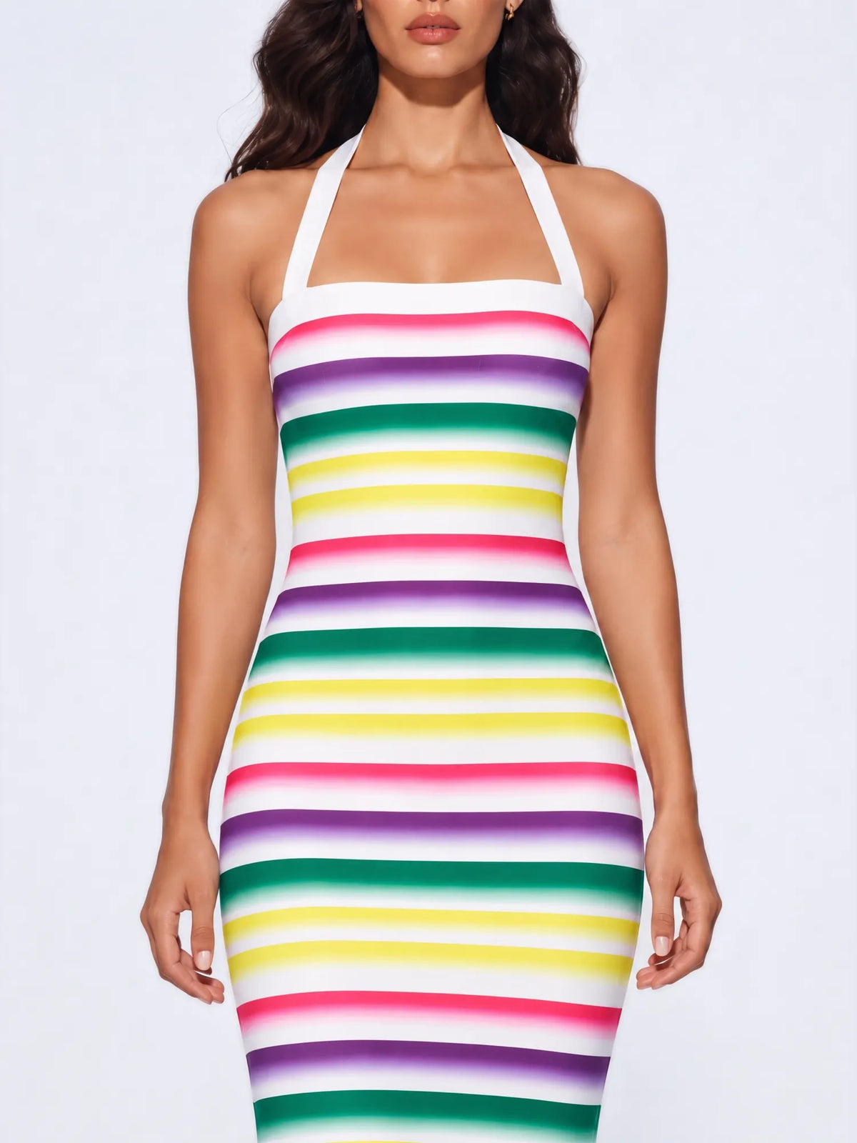 Gia Color Blocking Striped Halter Maxi Dress