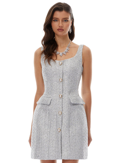 Scarlett Square Neck Tweed Mini Dress