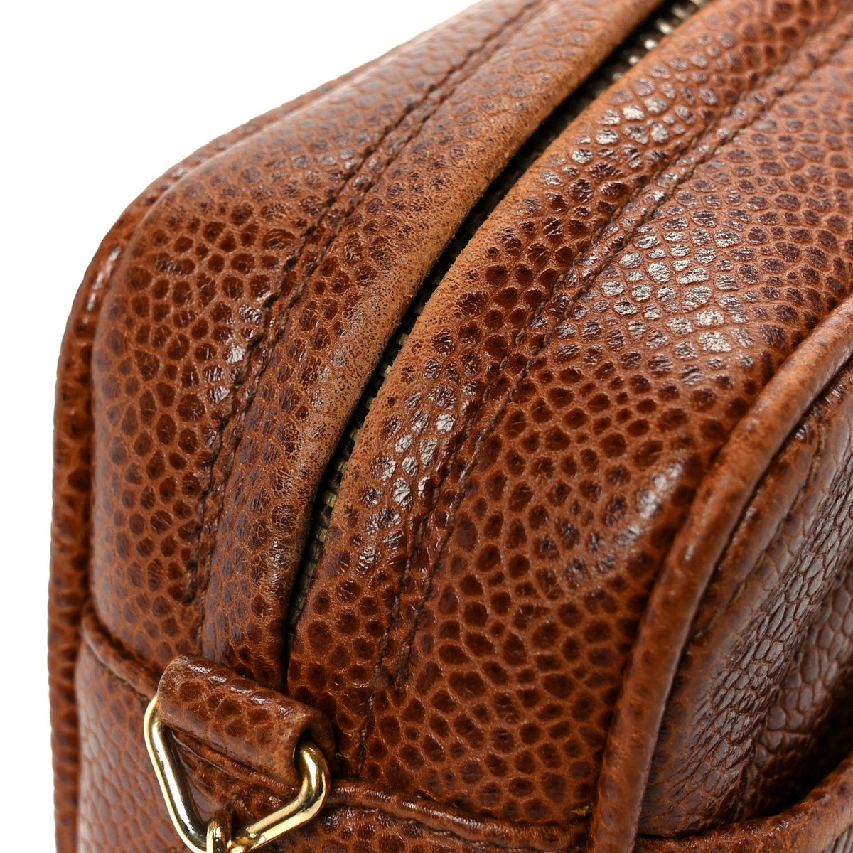 Caviar Chevron Quilted Tassel Camera Case Brown