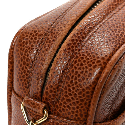 Caviar Chevron Quilted Tassel Camera Case Brown