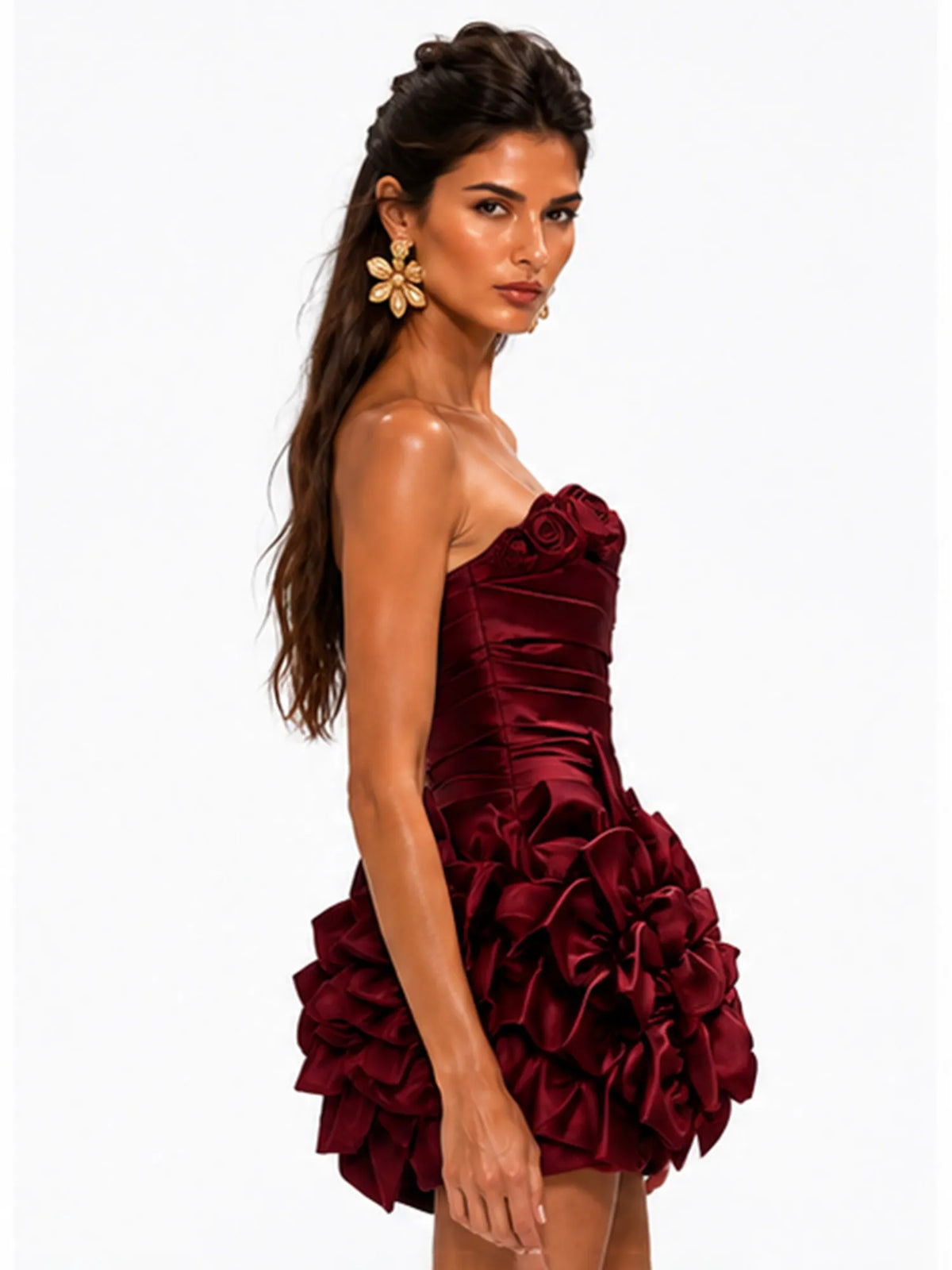 Jade 3D Floral Pleated Mini Dress