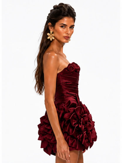 Jade 3D Floral Pleated Mini Dress