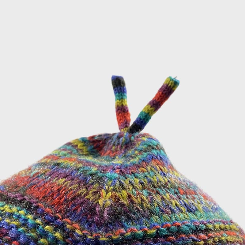 Colorful Knit Long Tassel Warm Ear Flap Beanie