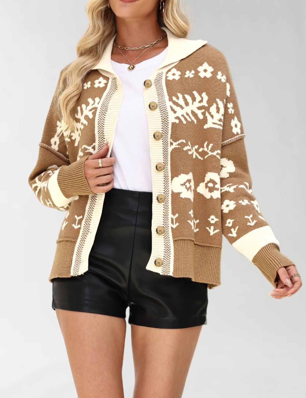 Vintage Floral Print Loose Knit Cardigan