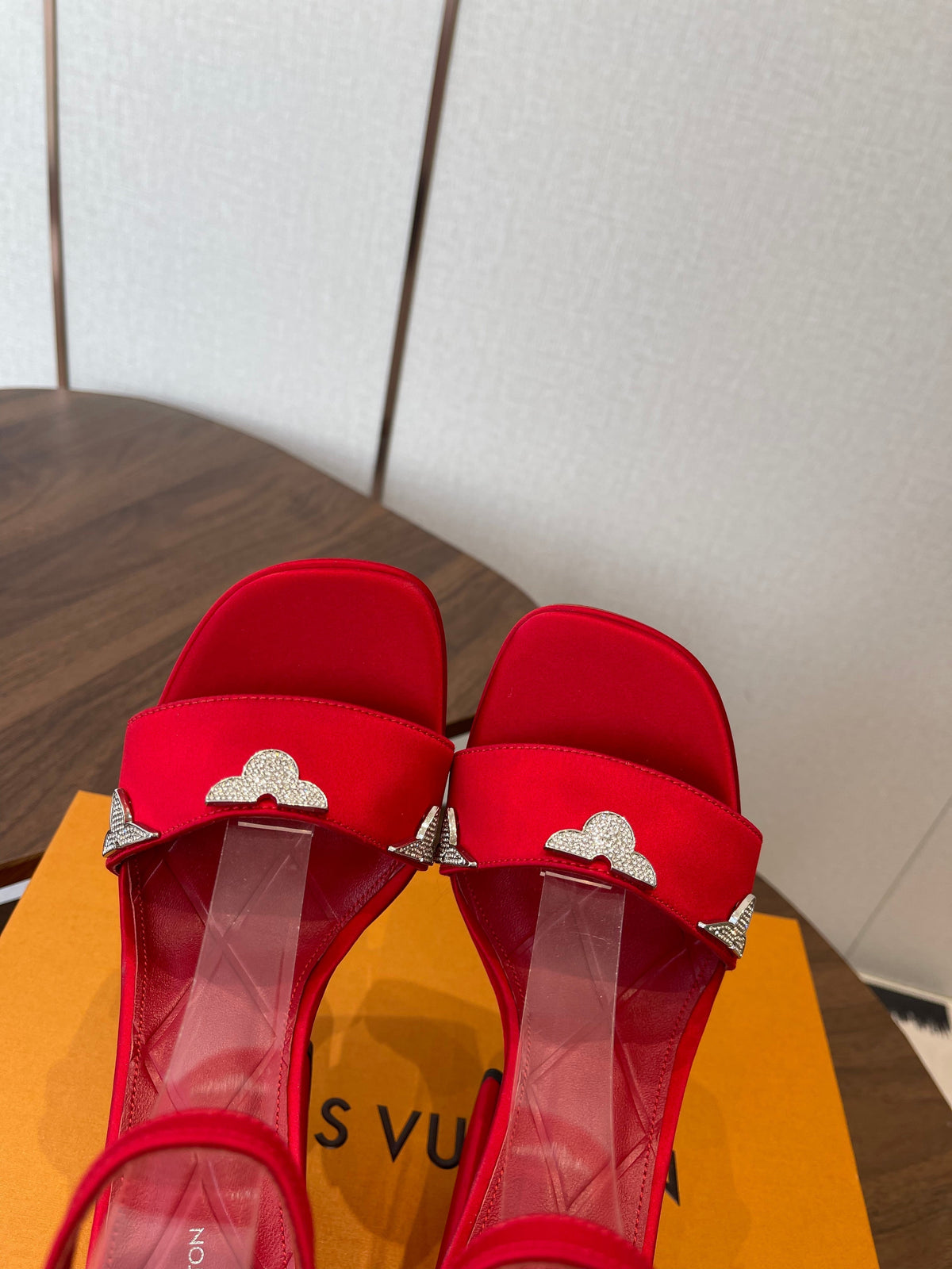 LV Swing Platform Sandal 8.5cm Red Satin 578756