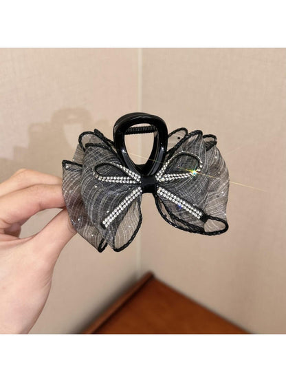 Clio - Dark-Tone Tulle Polka Dot Bow Hair Claw
