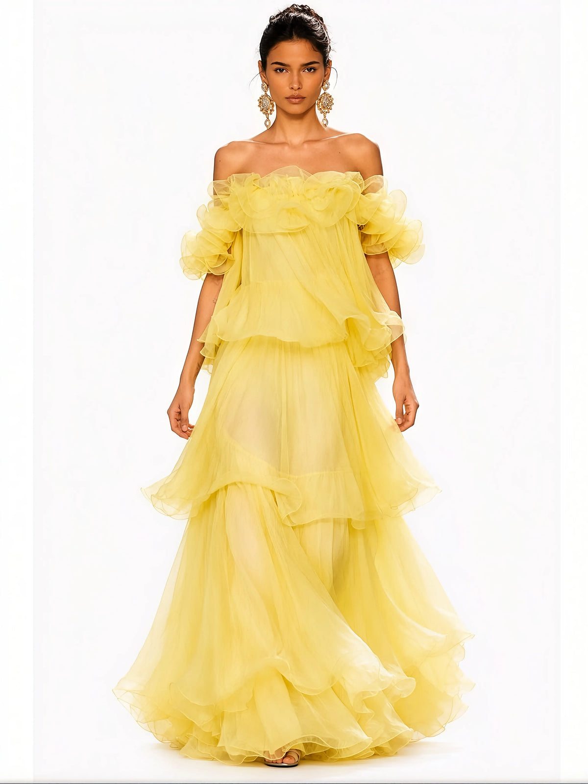 Juliette Ruffled Chiffon Off-Shoulder Maxi Dress