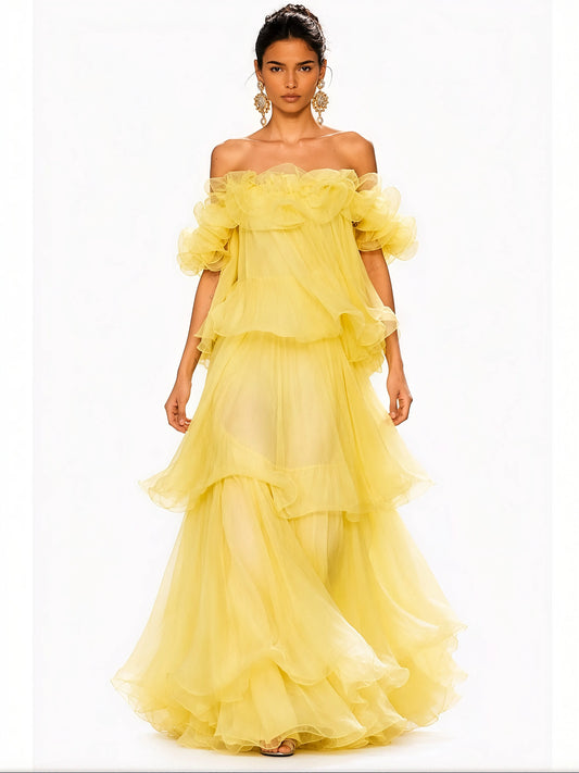 Juliette Ruffled Chiffon Off-Shoulder Maxi Dress
