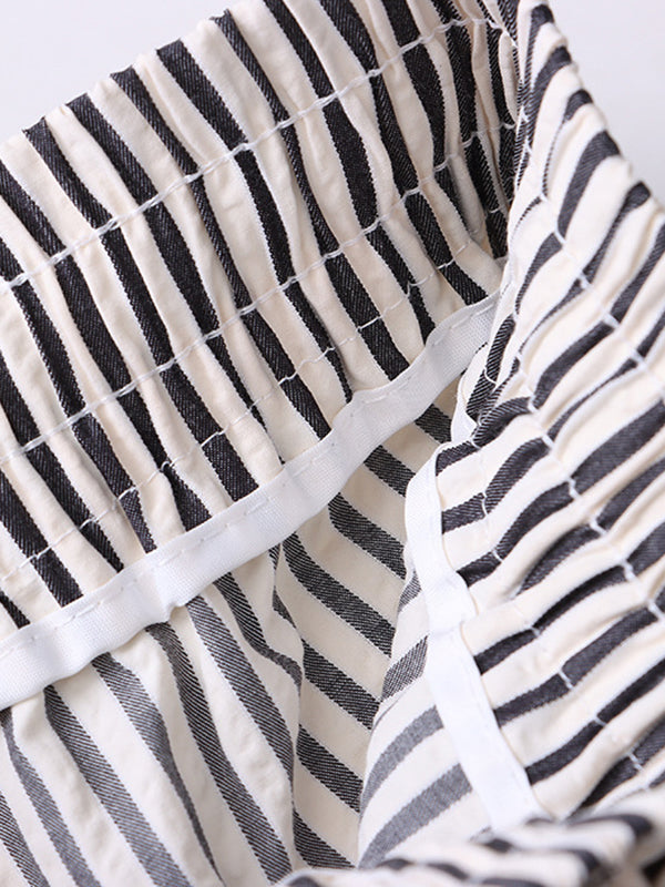 High Waisted Wide Leg Contrast Color Elasticity Split-Joint Striped Pants Trousers