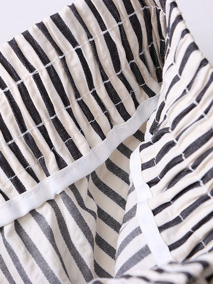 High Waisted Wide Leg Contrast Color Elasticity Split-Joint Striped Pants Trousers