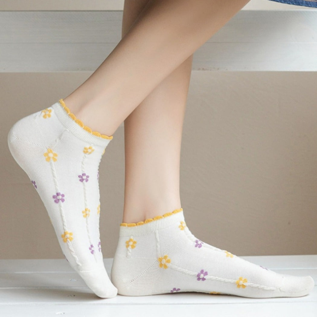 Rufia- Colorful Lace Trim Summer Low-Cut Socks