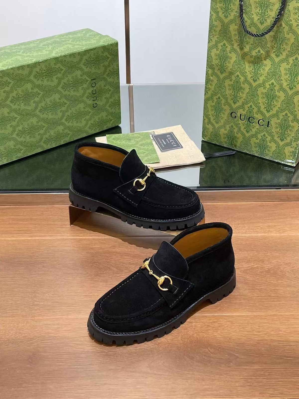 GG Horsebit Ankle Boots Black Suede