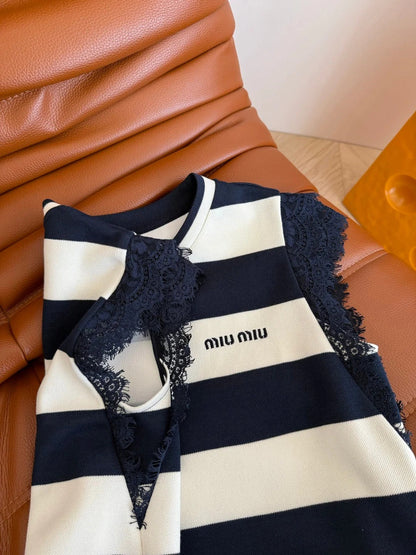 MIU NAVY DRESS WITH WIDE STRIPES 265712