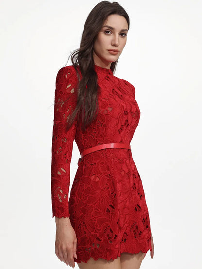 Josephine Long Sleeve Guipure Lace Mini Dress