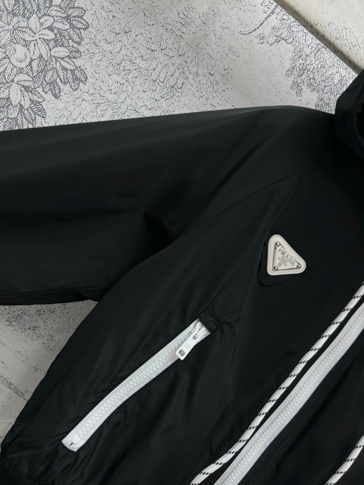 Prada 25 Hooded Triangle Logo Jacket Black Polyester