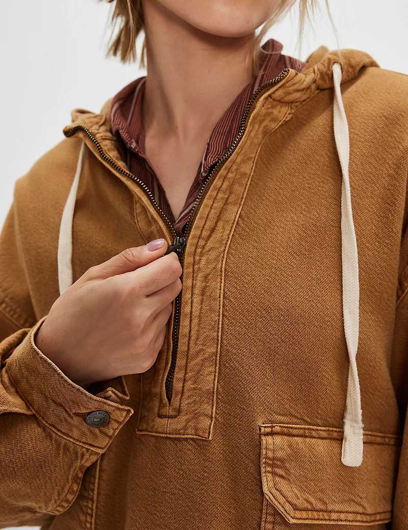 Casual Washed Denim Long Sleeve Hoodie