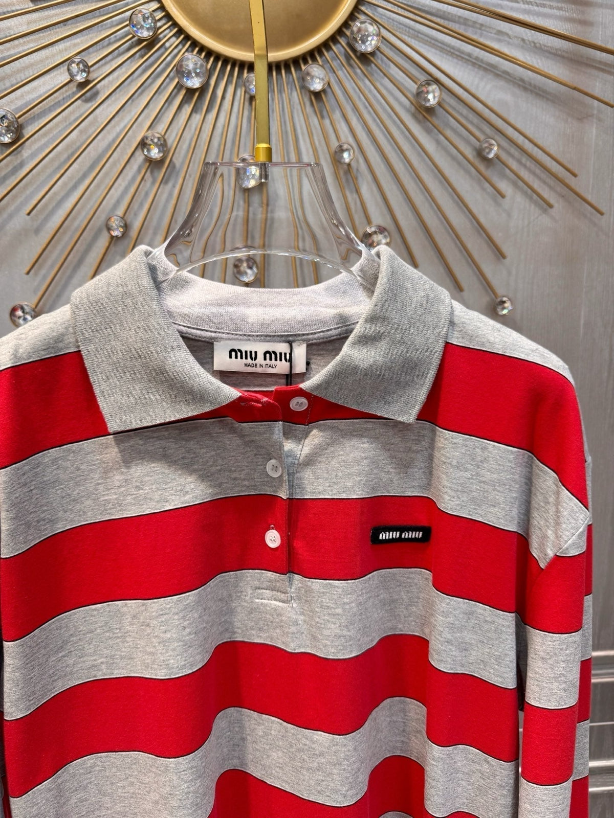 Miumiu 2026 Striped Polo Shirt Red and Grey Cotton