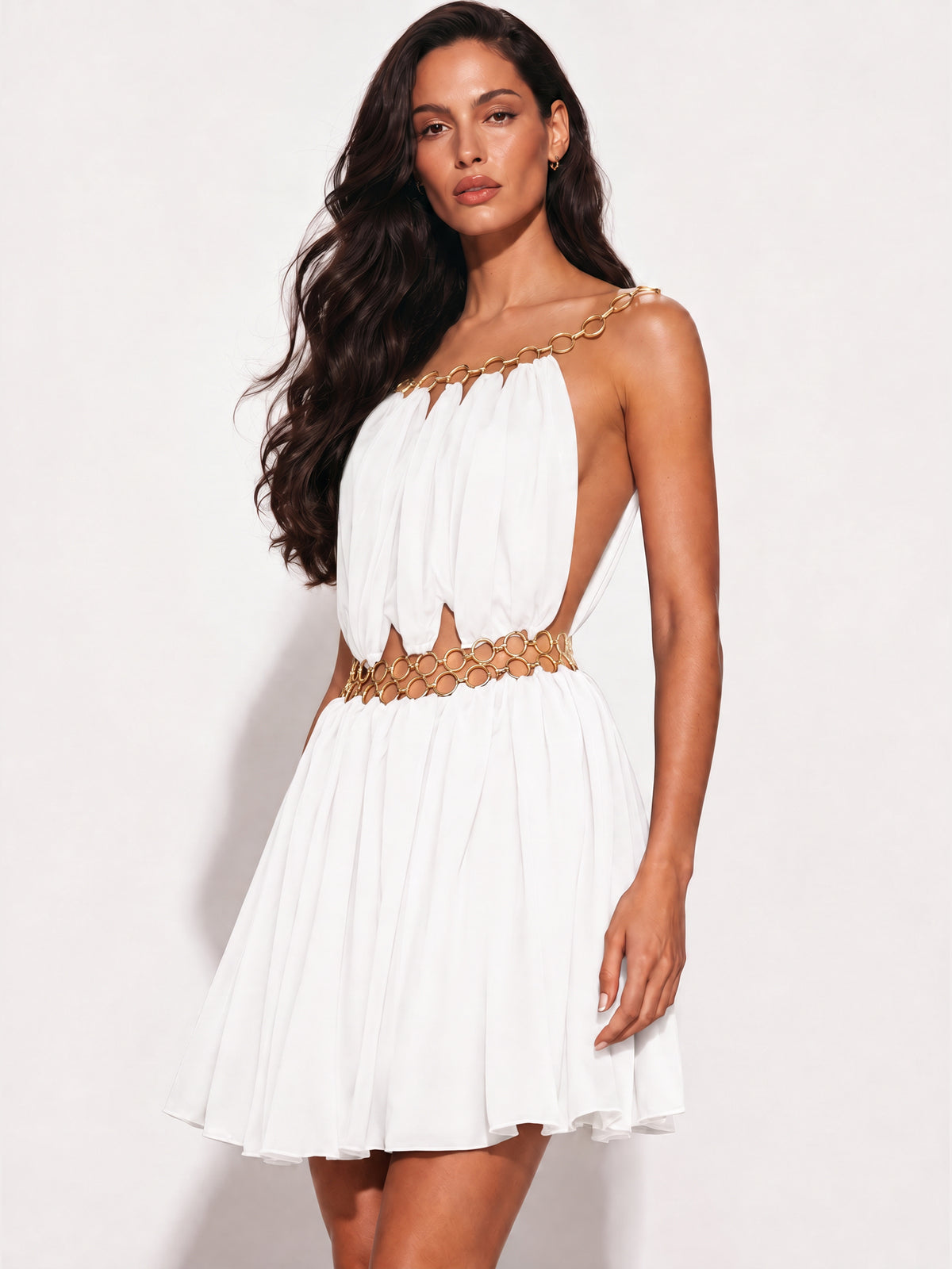 Amaya Cut-out Pleated Mesh Mini Dress