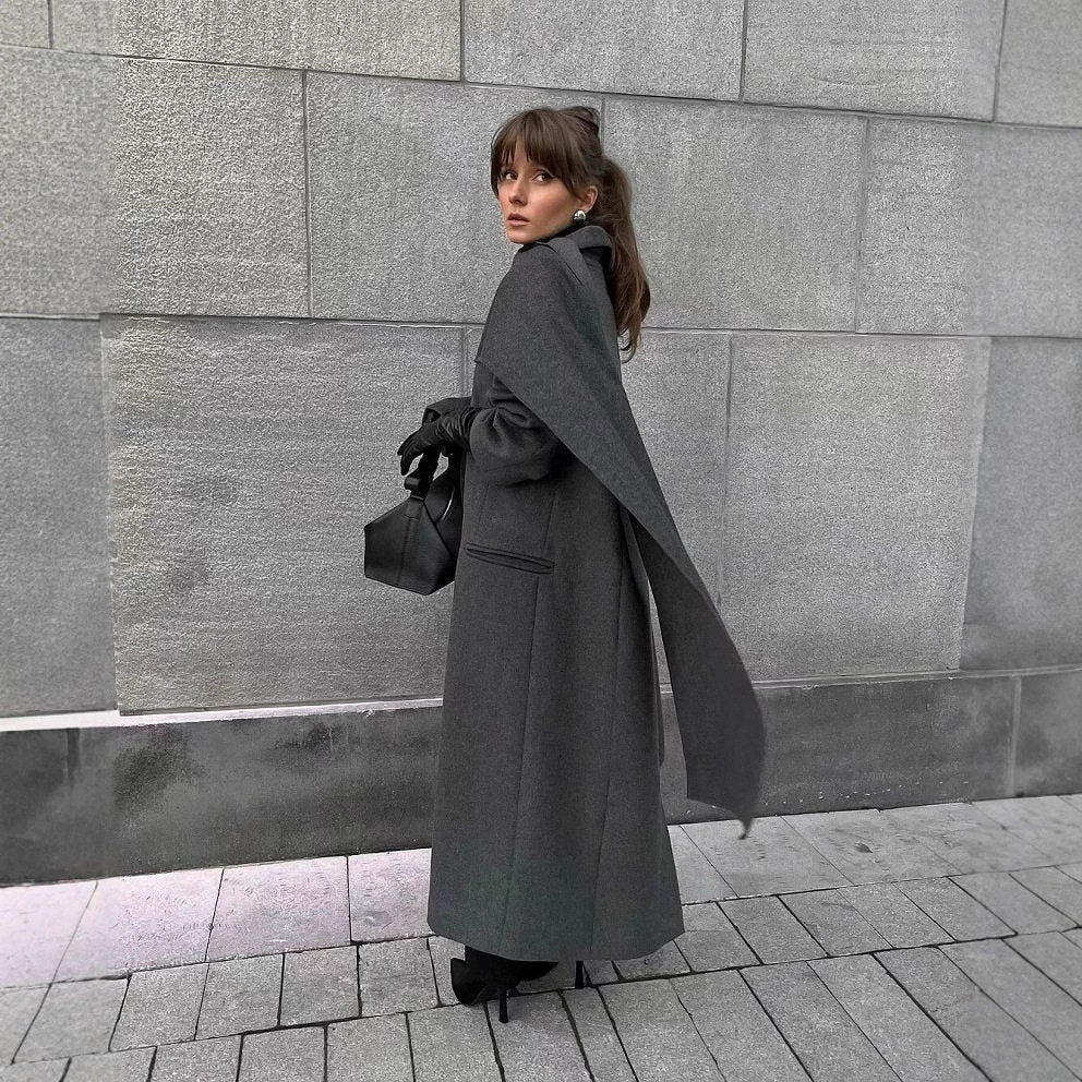 Scarf Integrated Wool Coat