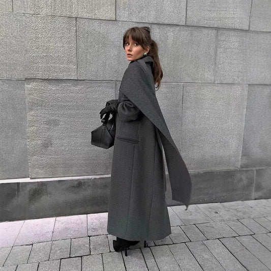 Scarf Integrated Wool Coat