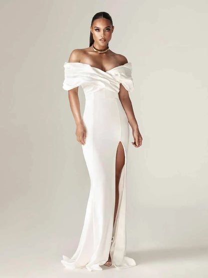 Nevaeh Crepe Ruffle Shoulder Maxi Dress