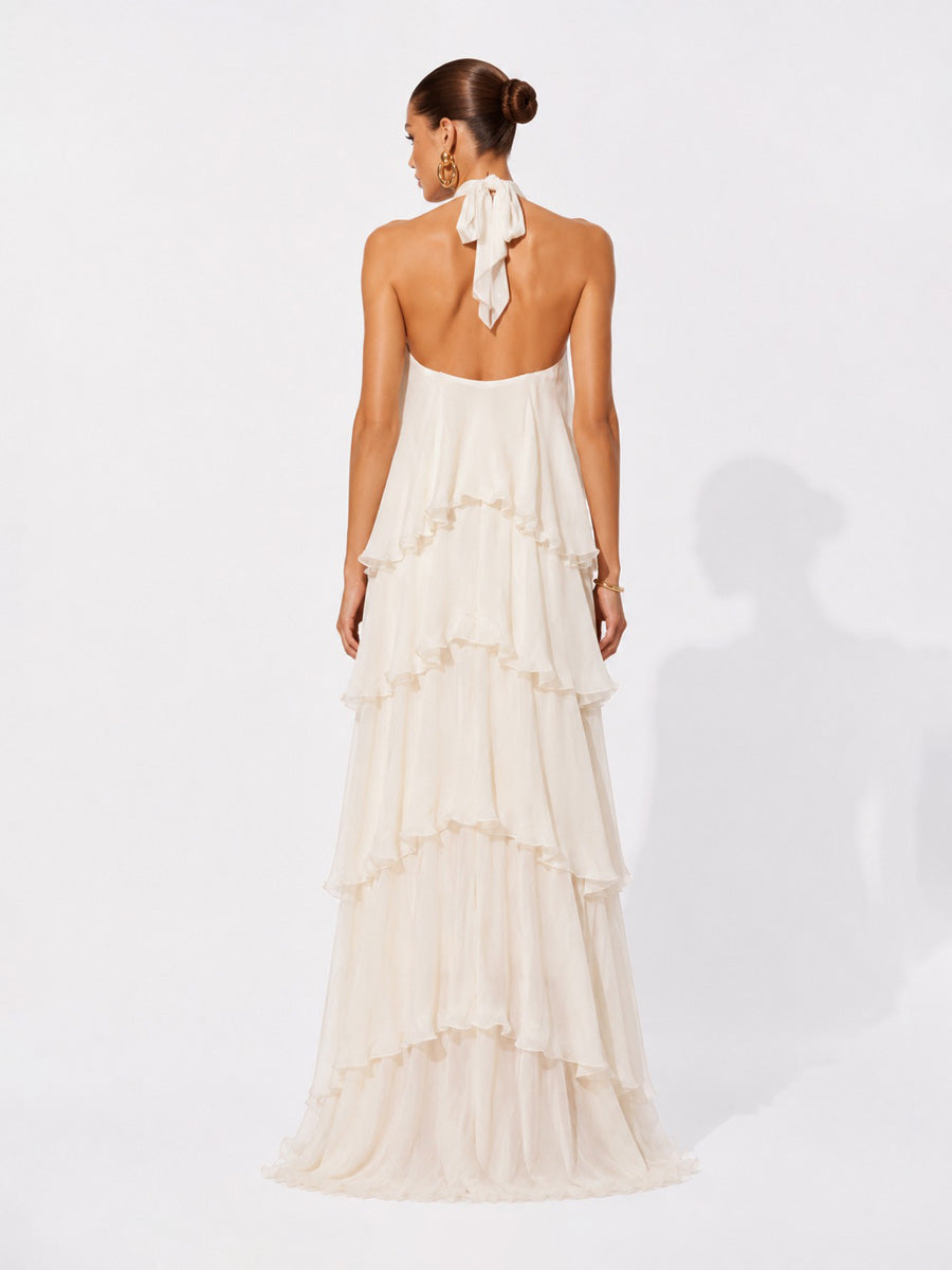 Naomi Tiered Loose Chiffon Halter Maxi Dress