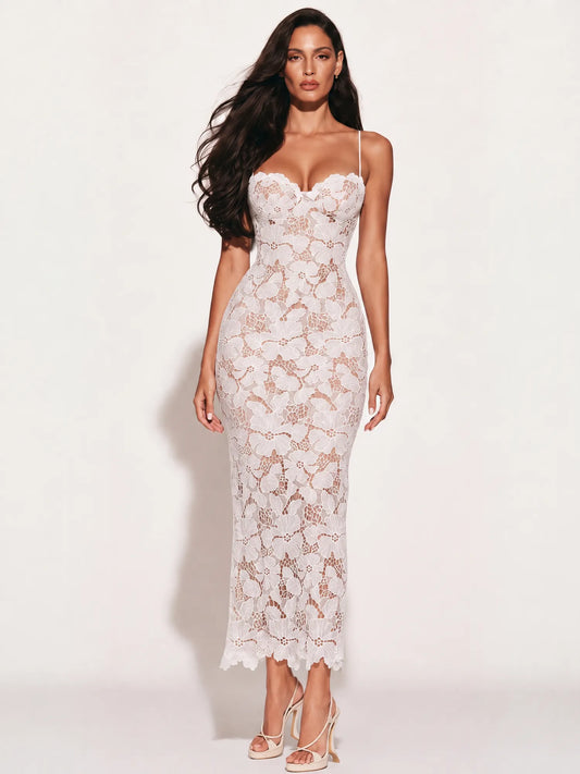 Madeline Cutout Lace Fitted Waist Maxi Dress