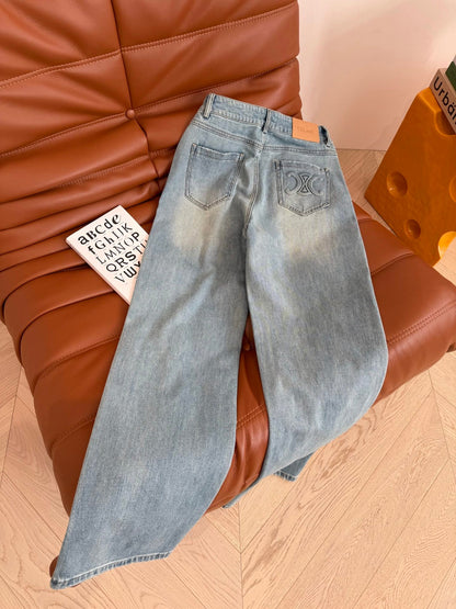 Celine 25 Arc de Triomphe Pattern Straight Jeans Cotton