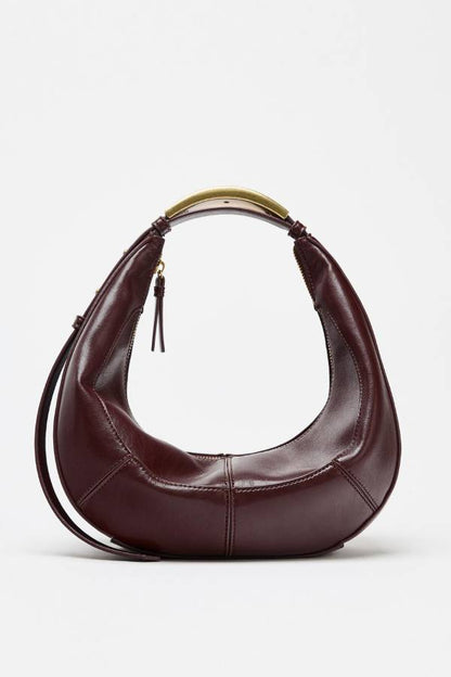 Metal handle crescent bag