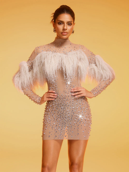 Ophelia Fringe Rhinestone Mesh Mini Dress