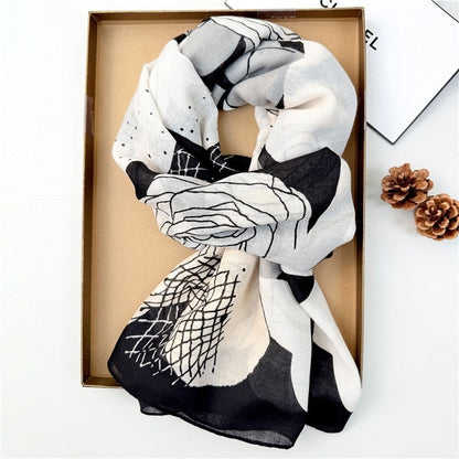 Thin Printed Long Silk Scarf