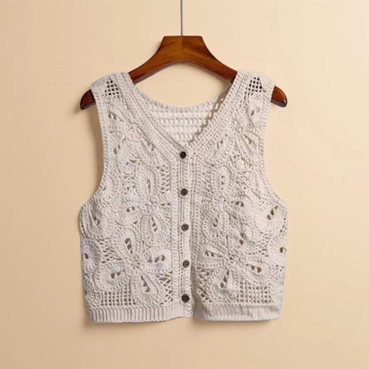 Crosa - Crochet Knit Vest – Boho Chic Open Front Cardigan