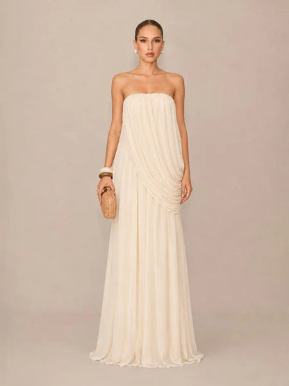 Leandra Ruched Tulle Strapless Maxi Dress