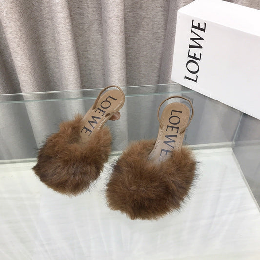 Loewe 25SS Fur-lined Mule 60 Brown in Fox Fur 597436