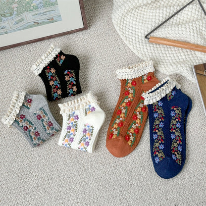 Rufia - Vintage Rolled Edge Floral Ankle Socks