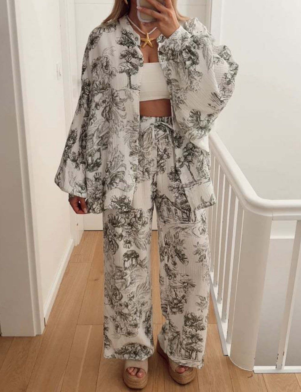 Casual Print Shirt Loose Pants Sets