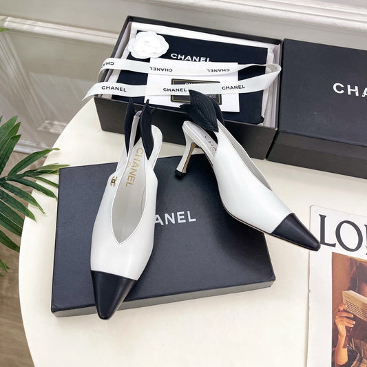 CC 26 SS Open-Back Sandals 7.5cm White Black Calfskin 586932