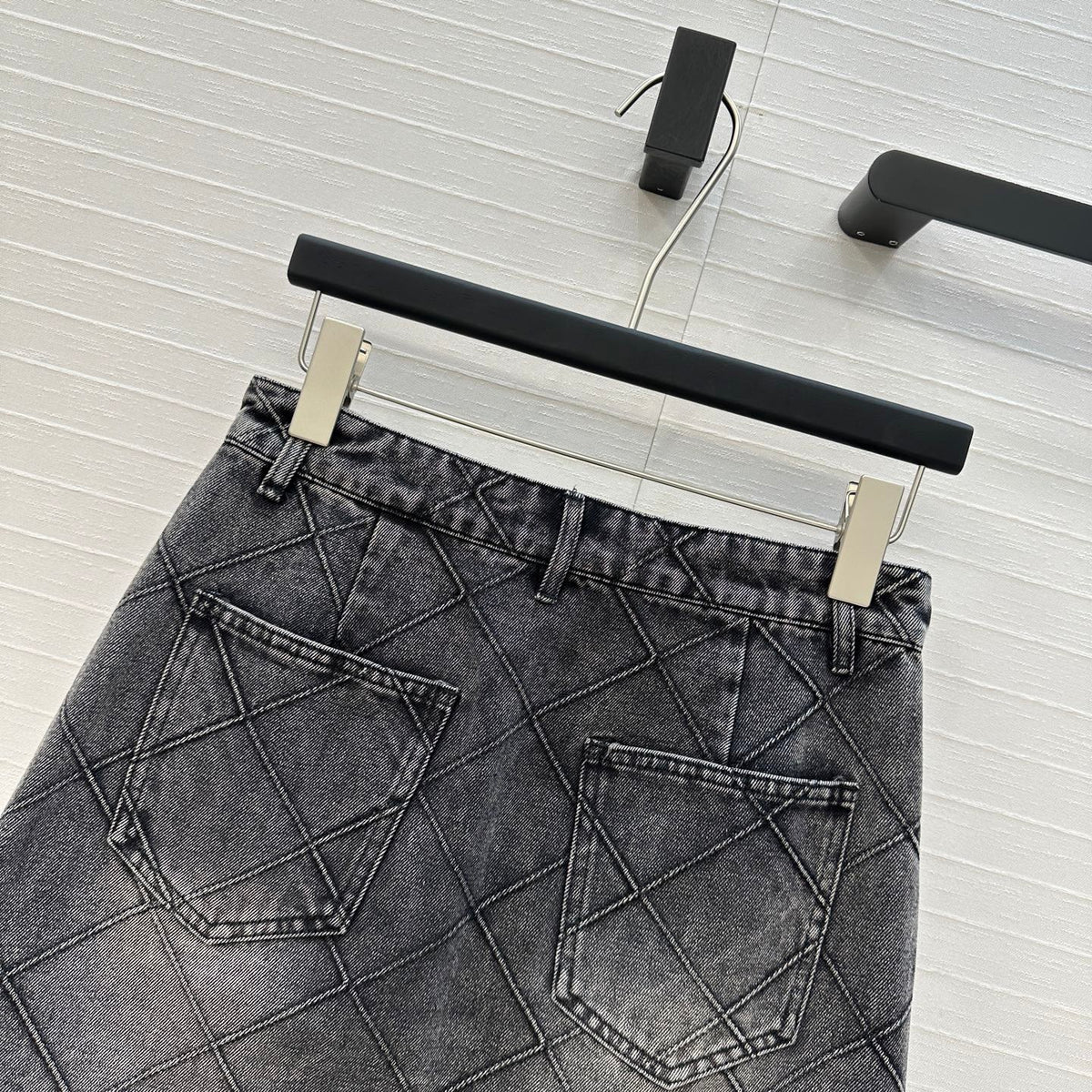 CC Flower Denim Skirt Black Cotton