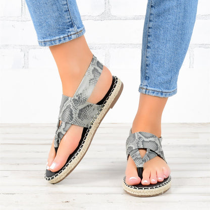 Women'S Hemp Rope Woven Snake Print Herringbone Sandals