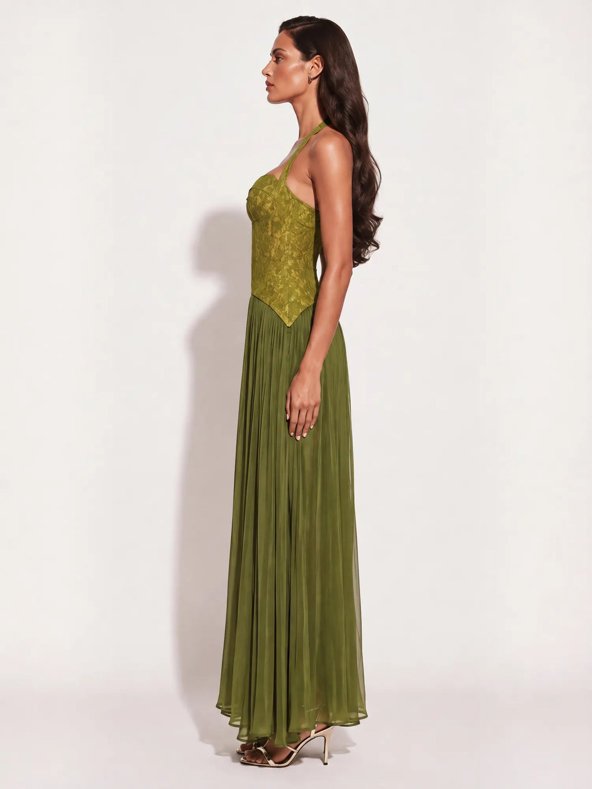 Maya Lace Bustier Pleated Maxi Dress