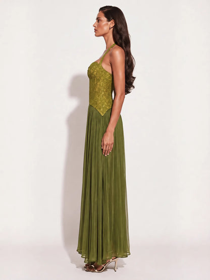 Maya Lace Bustier Pleated Maxi Dress