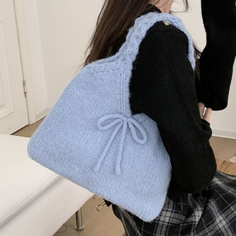 Cute Bow Knot Knit Handbag Underarm Bag